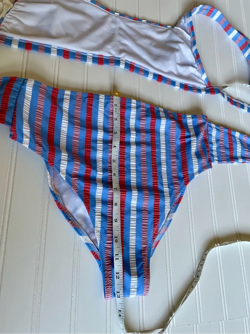 Jessica Bikini Retro Scoop Top HR Tie Waist Bottom Crinkle Sunset Stripe Large